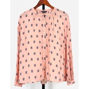 MARKS & SPENCER Women's 10 Coral Mix Banded Collar Button Front Blouse Long Slvs